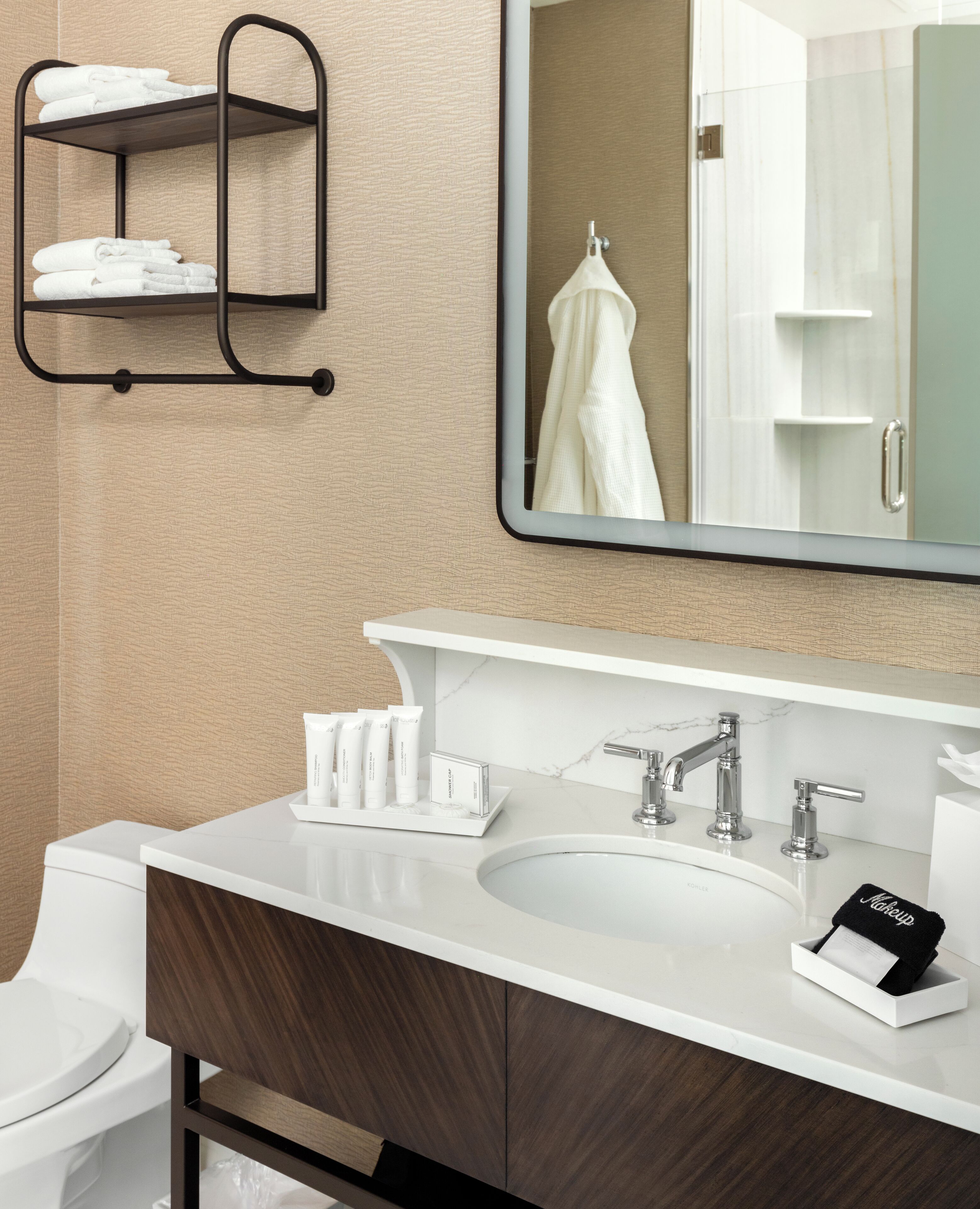 accessible double queen | bathroom | shower, free toiletries, hair dryer, towels