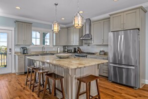 Fridge, microwave, oven, stovetop - ''Nothing Could Be Finer" - Luxury Oceanfront Home w/ Private Pool, 6 Bedrooms / 6 Bathrooms (Holden Beach)