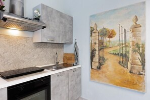 Fridge, microwave, oven, stovetop - Apartment "Riverview 67 2" with Garden & Air Conditioning (Salionze)