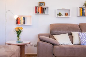 Televisión, chimenea, reproductor de DVD y estéreo 