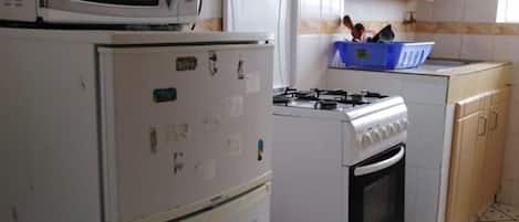 Fridge, microwave, oven, electric kettle