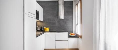 Fridge, microwave, dishwasher, electric kettle