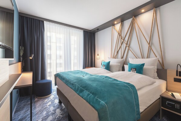 In-room safe, laptop workspace, blackout curtains, soundproofing