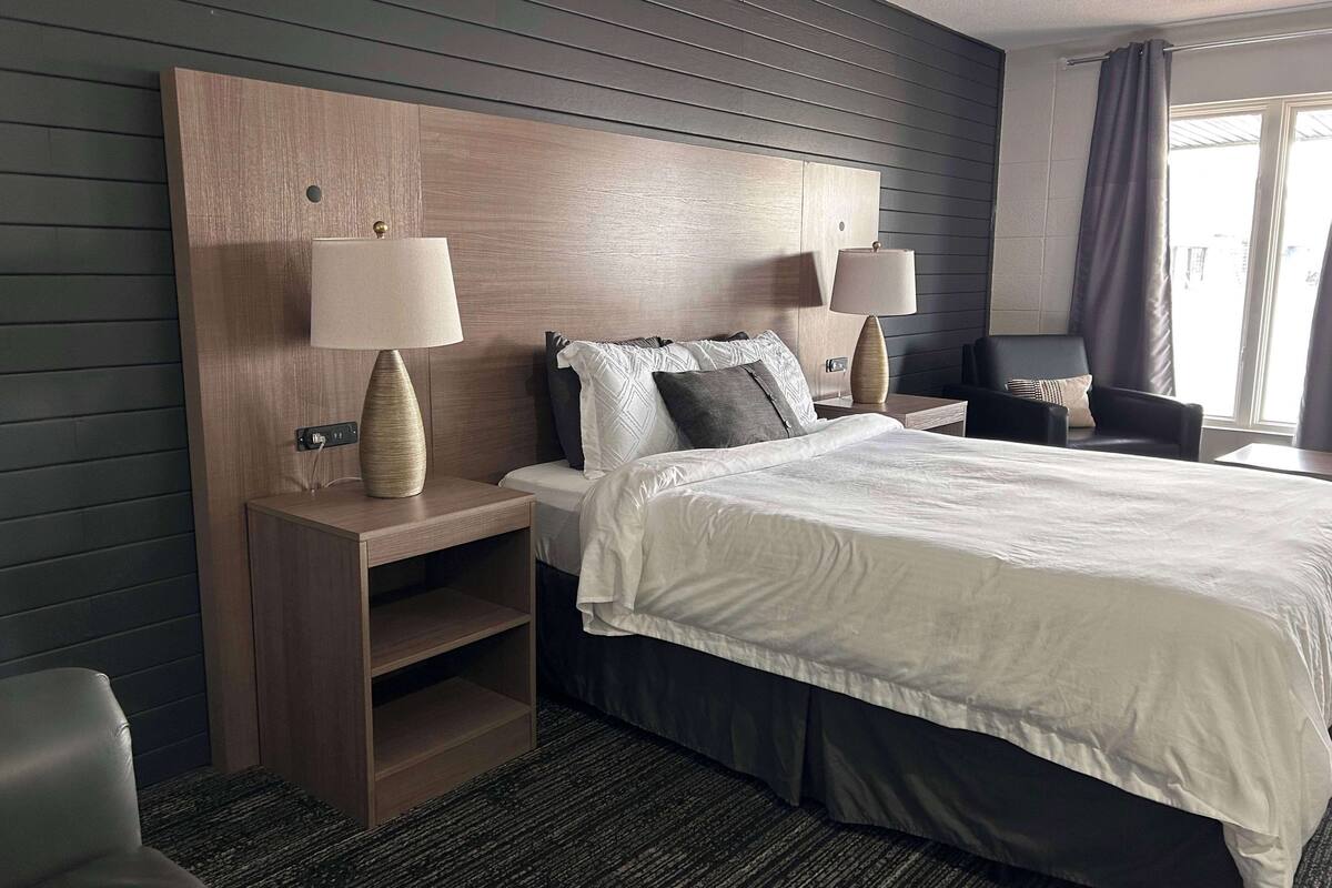 desk, laptop workspace, blackout curtains, iron/ironing board