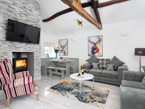 TV, fireplace