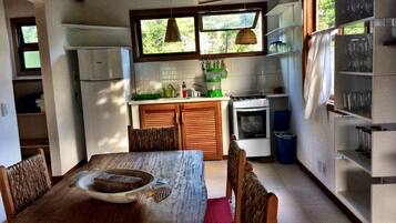 Fridge, stovetop, coffee/tea maker, blender