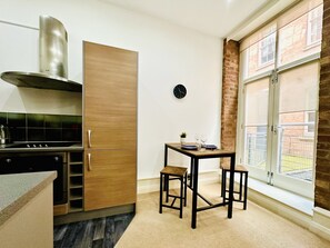 Apartment | Private kitchen | Fridge, microwave, oven, stovetop