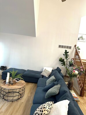Smart TV, chimenea y libros 