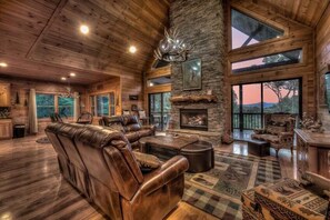 TV, fireplace, DVD player, foosball