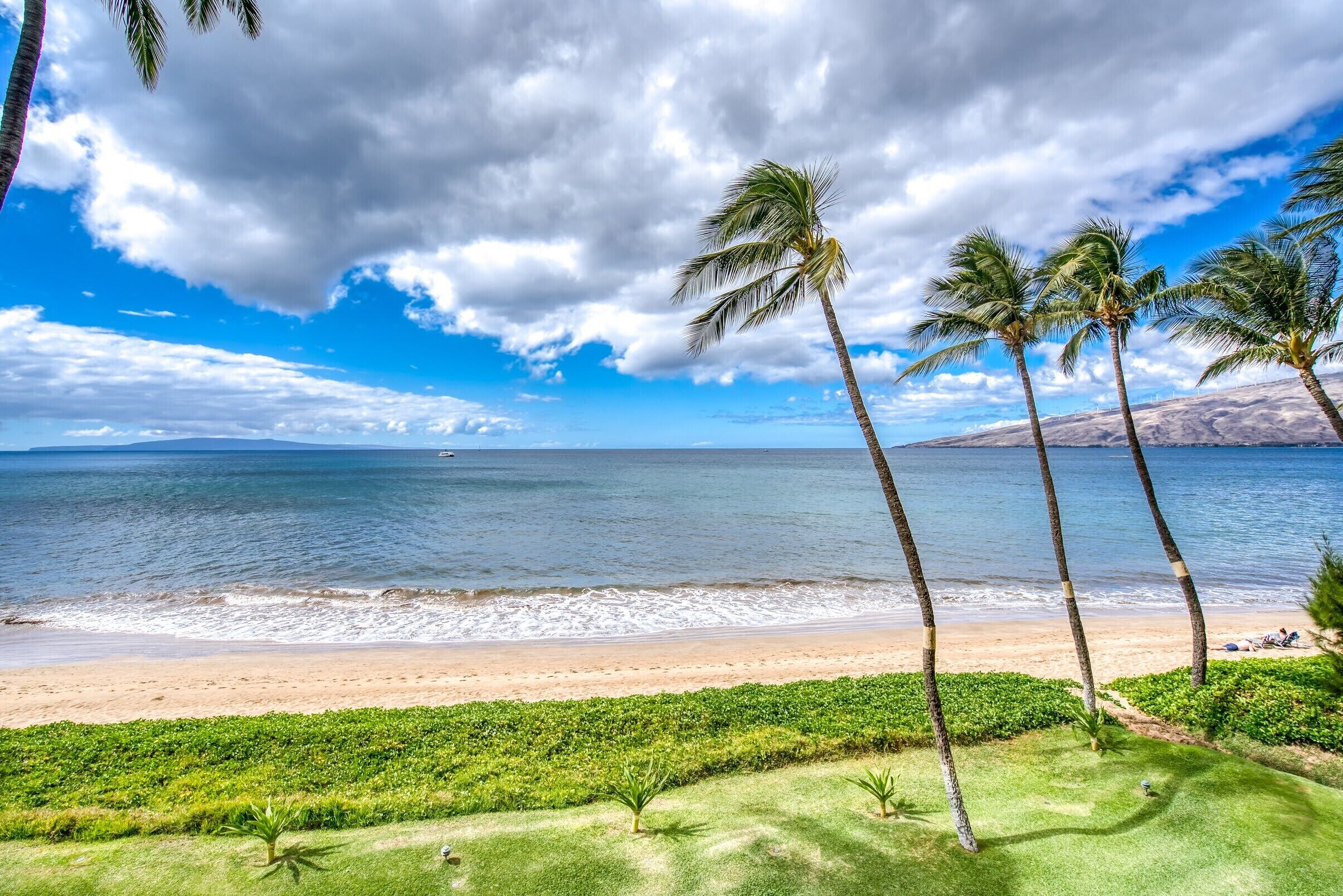 On the beach, sun-loungers, beach towels