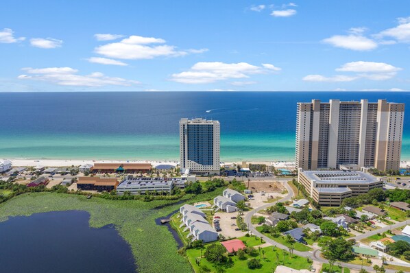 Enjoy ocean views from the modern hotel building, with a pool and marina nearby.