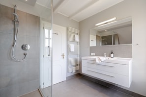 Shower, hair dryer, soap