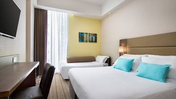 In-room safe, desk, laptop workspace, blackout curtains