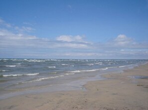 Plage à proximité, chaises longues, serviettes de plage