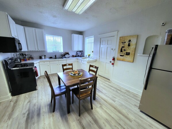 Fridge, microwave, stovetop, toaster