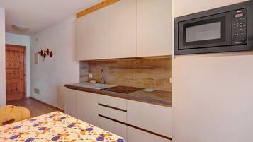 Kühlschrank, Mikrowelle, Herdplatte, Geschirrspüler