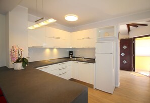Kühlschrank, Mikrowelle, Herdplatte, Geschirrspüler