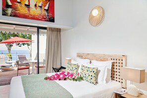Chambre Supérieure Double ou avec lits jumeaux, 2 lits une place, vue mer, bac à punch, terrasse