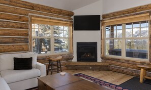 Smart TV, fireplace, stereo