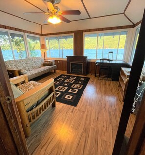 TV, video library, stereo