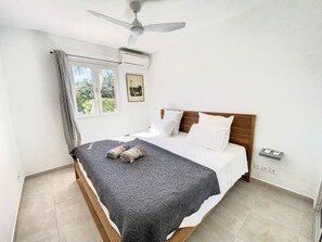 1 bedroom, desk, iron/ironing board, travel cot