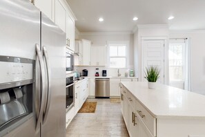 Fridge, microwave, oven, stovetop - Lovely Two-Story Home w/ Porches, Access to Pool & Dock (Inlet Beach)