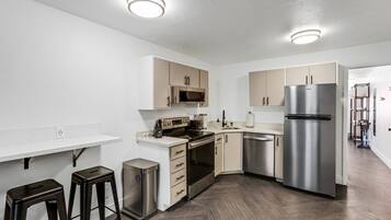 Fridge, microwave, oven, dishwasher