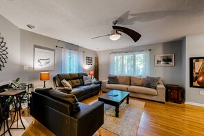 Télévision, cheminée, lecteur de DVD