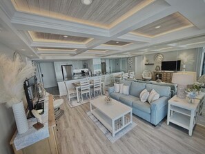 TV, DVD player, table football - Glorious beach condo with pools, balcony, AC, outdoor shower & tennis (Ocean City)