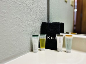 Guests can enjoy a selection of TERRA GREEN skincare products in their room.