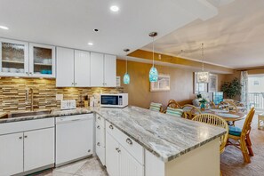 Fridge, microwave, oven, stovetop - Coastal-Themed Beach Condo w/Great Beach Views, Private Balcony, Shared Pool (Ocean City)