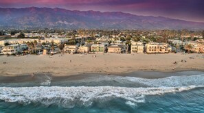 On the beach, sun-loungers, beach towels