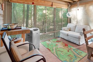 TV, fireplace, DVD player, books