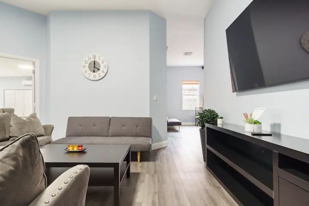 Smart TV, fireplace, video games, foosball