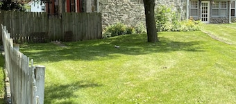 Historic stone farmhouse with rail trail and river access