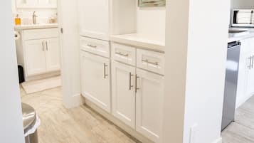 Fridge, microwave, coffee/tea maker, electric kettle