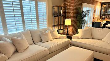 Smart TV, fireplace, DVD player, books