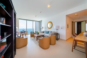 Premium Apartment, 2 Bedrooms, Non Smoking, Marina View | Living area | 52-inch Smart TV with cable channels, TV, streaming services