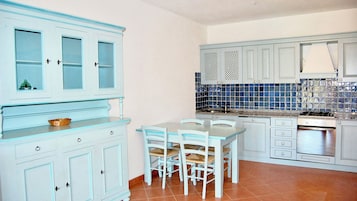 Full-size fridge, oven, stovetop, dishwasher