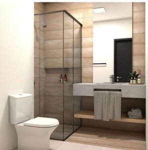 Shower, towels - Hotel Peregrinos (Aparecida)