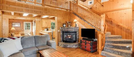 Smart TV, chimenea, videojuegos y reproductor de DVD