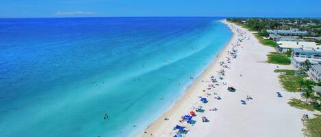 Plage à proximité, chaises longues, serviettes de plage