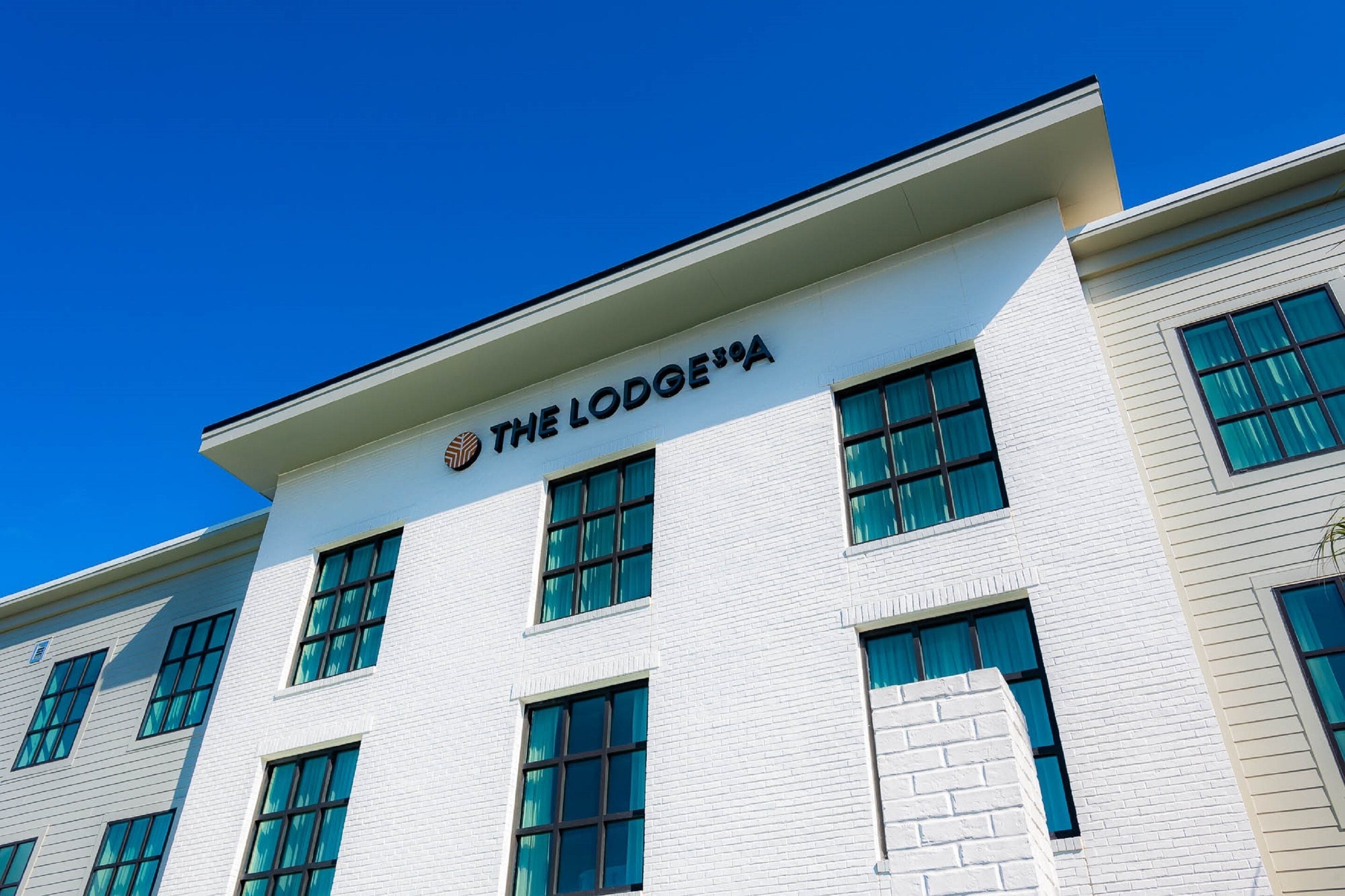 A building with a sign reading "The Lodge."