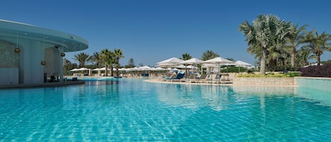 Indoor pool, 3 outdoor pools, open 9:00 AM to 6:30 PM, sun loungers