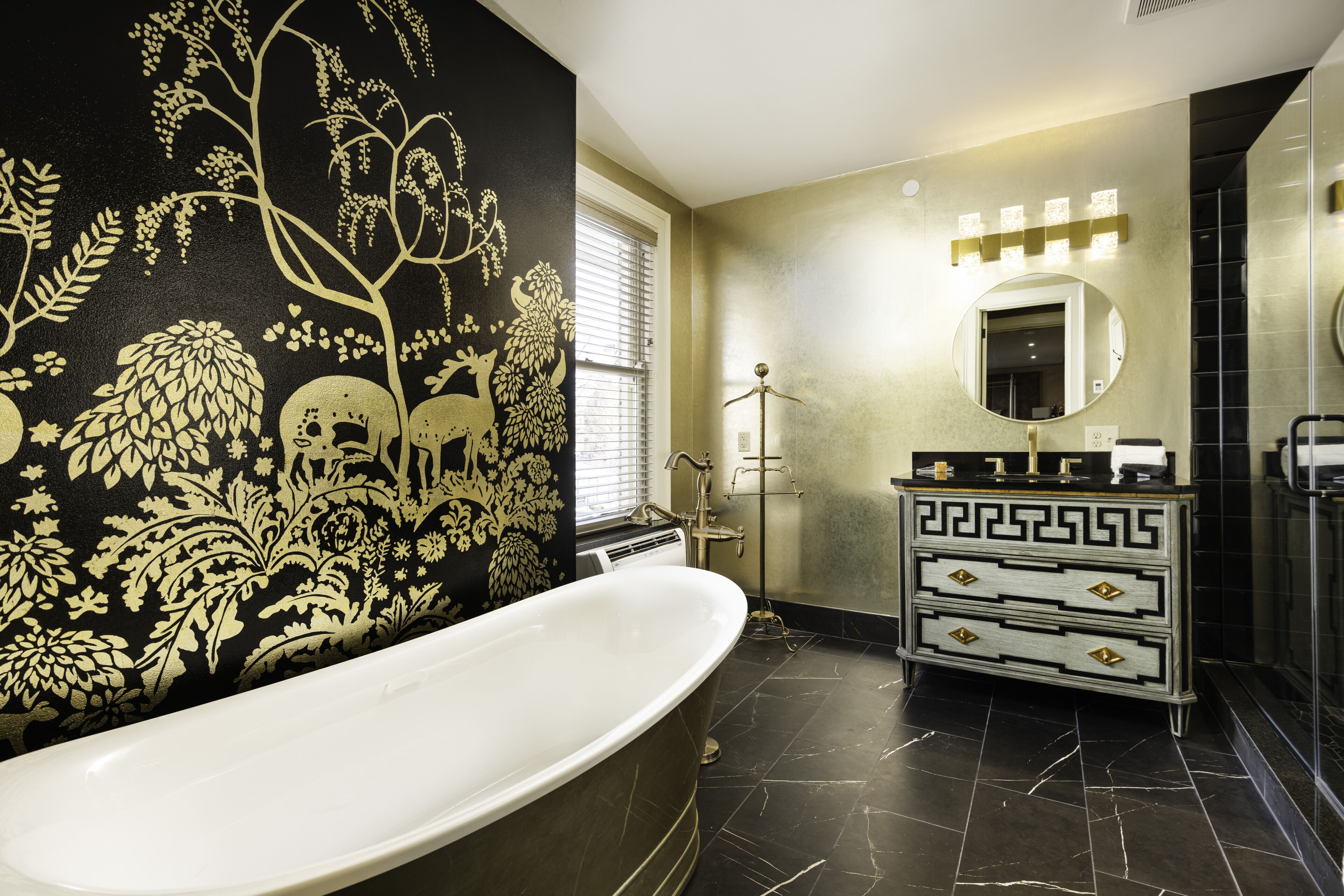 the kennedy suite | bathroom | shower, hair dryer, towels, soap