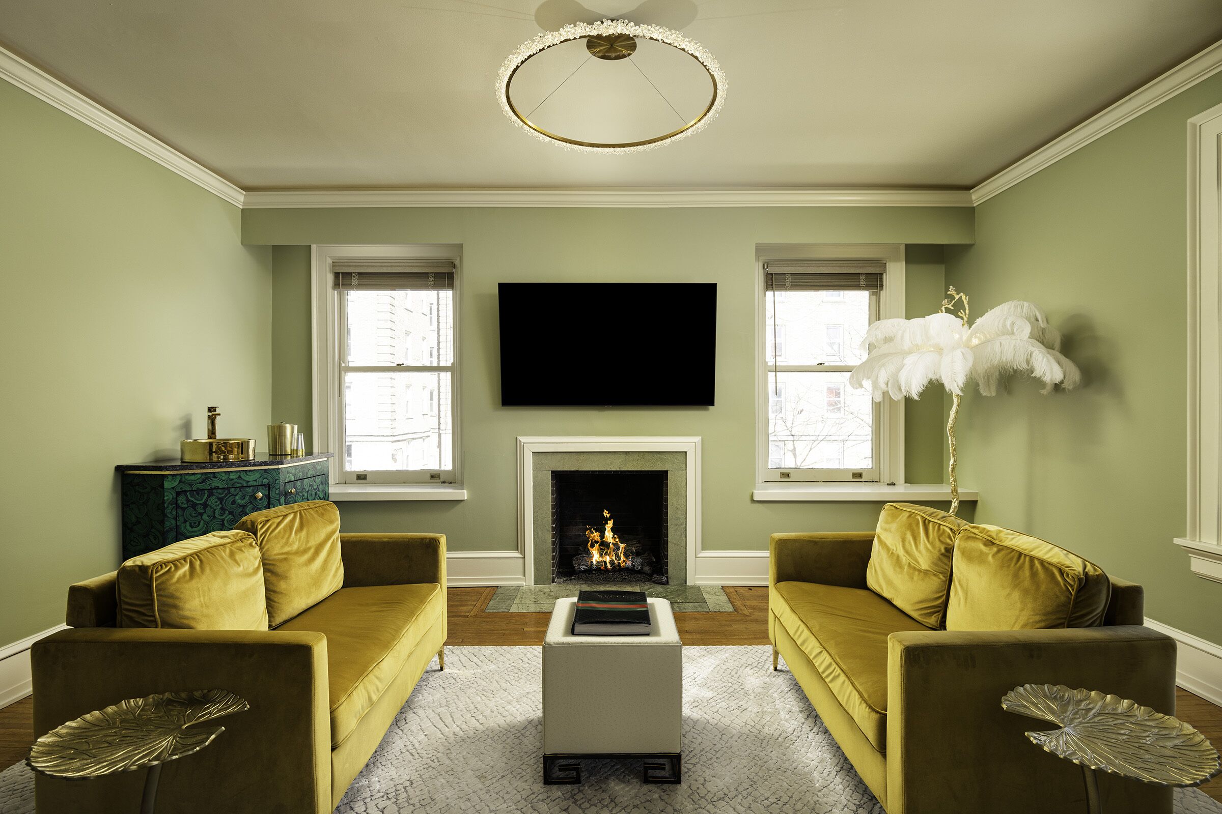 the green suite | living area | 60-inch smart tv with digital channels, tv