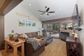 TV connectée, cheminée, jeux vidéo, lecteur de DVD