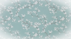 A pattern of branches with white blossoms on a light blue background. - Tiny House Salvator Rosa I.U.N. Q2731. (Cagliari)
