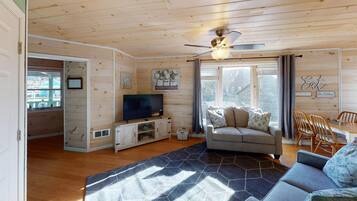 Smart TV, DVD player, books, video library