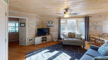 Smart TV, DVD player, books, video library